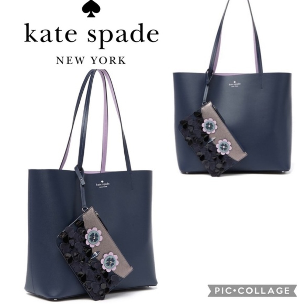 SALE💥💥KATE SPADE ZIBBI LEATHER‎ TOTE WITH WRISTLET MEDIUM SHOULDER BAG IN NAVY